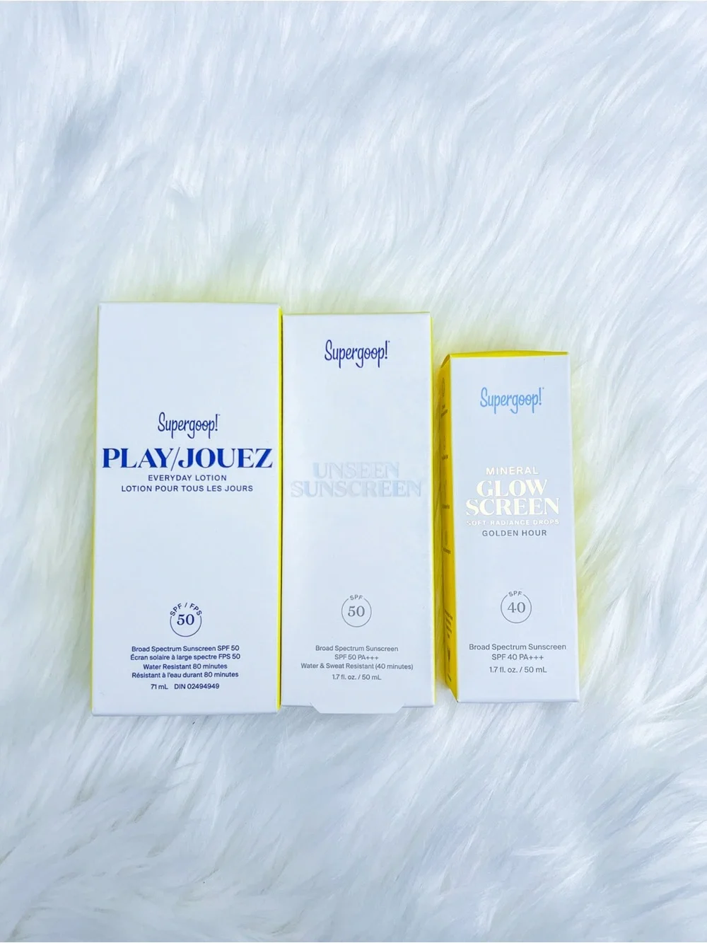 Supergoop! SPF Trio Bundle: Unseen Sunscreen + Glow Screen + Play Lotion NIB ☀️